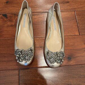 Light gold Vera Wang embellished leather ballet flats